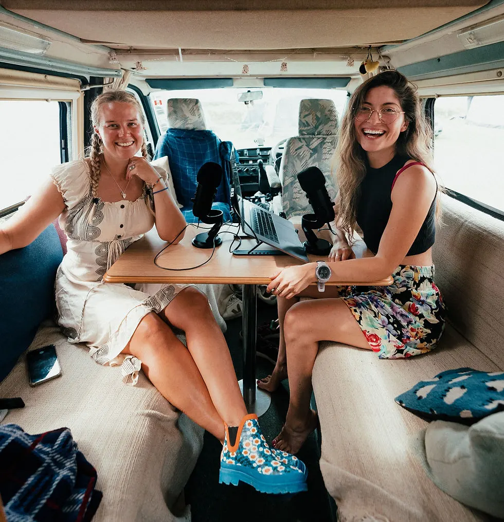 Challenge Sophie and Tania from Jits into the Sunset recording an interview for the Adventure Mindset Podcast